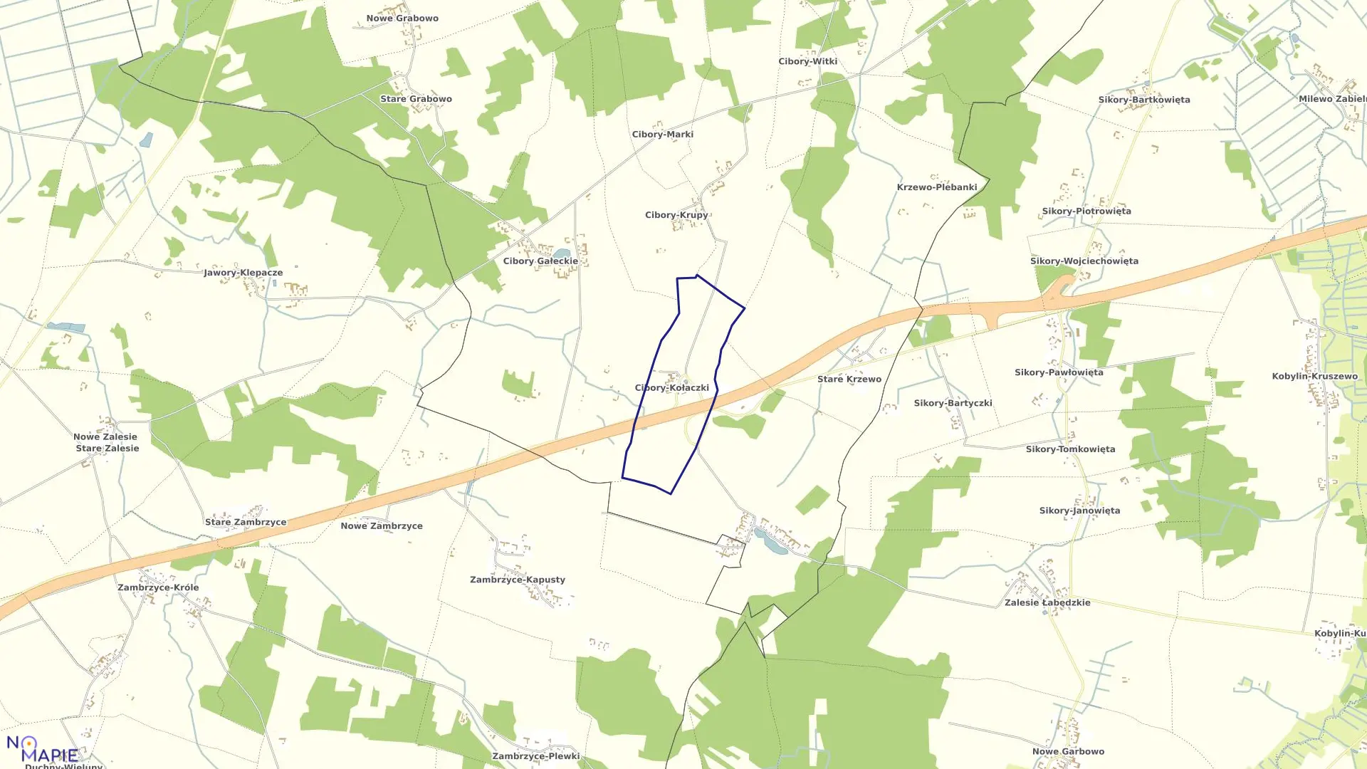 Mapa obrębu CIBORY KOŁACZKI w gminie Zawady