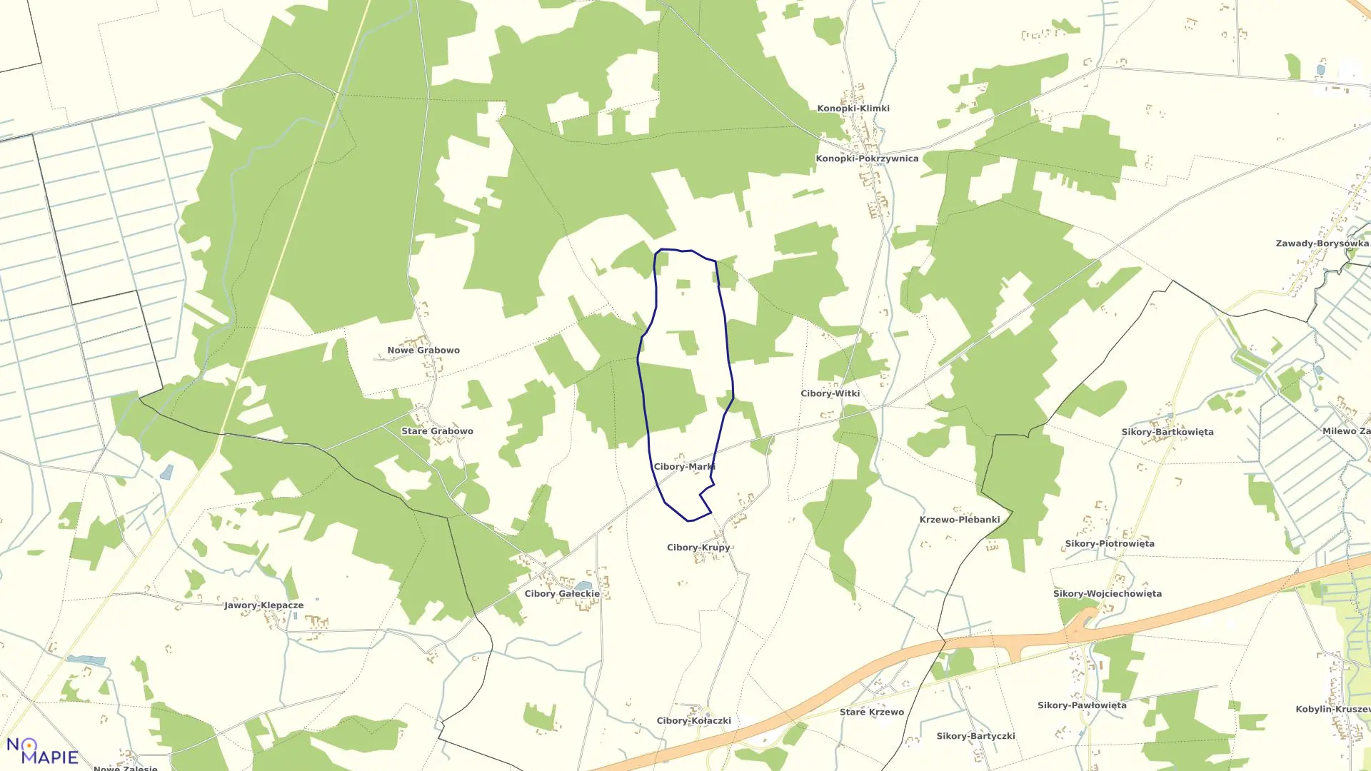 Mapa obrębu CIBORY MARKI w gminie Zawady