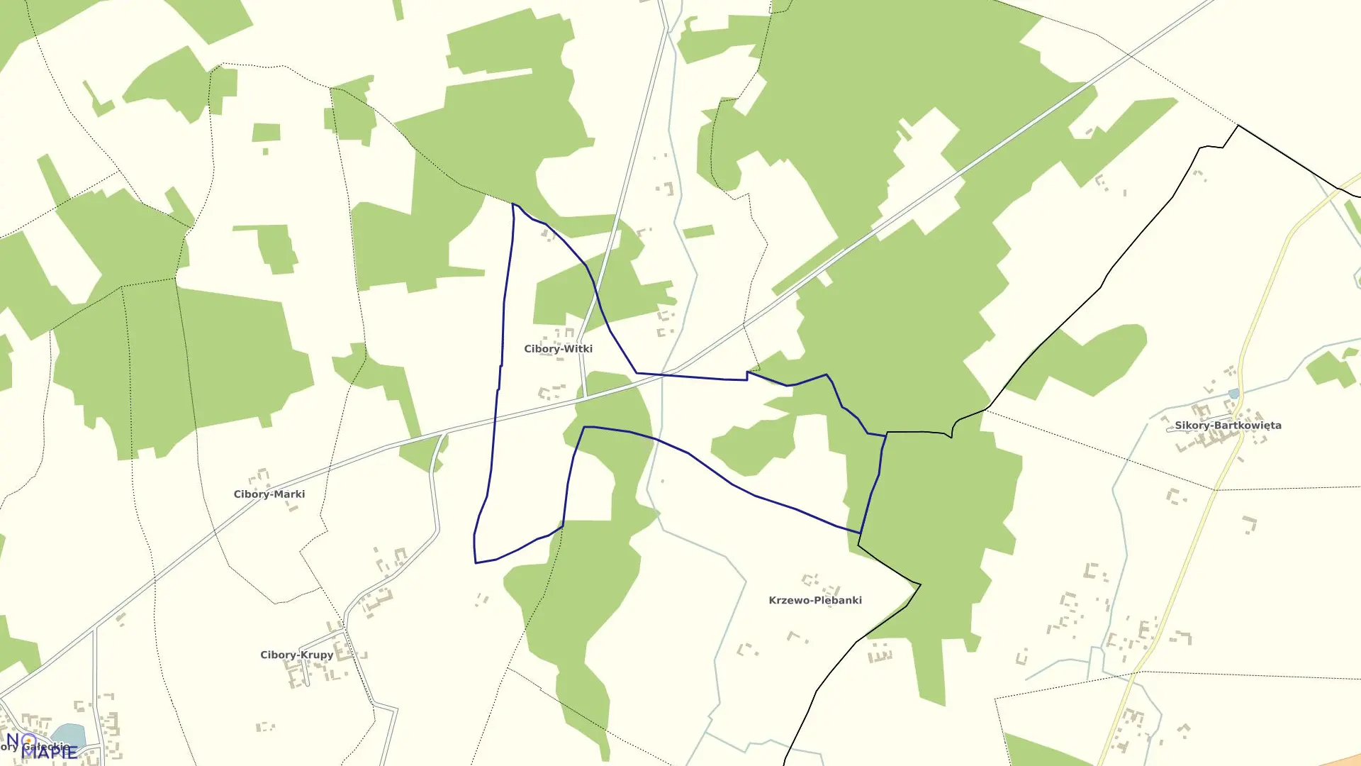 Mapa obrębu CIBORY WITKI w gminie Zawady