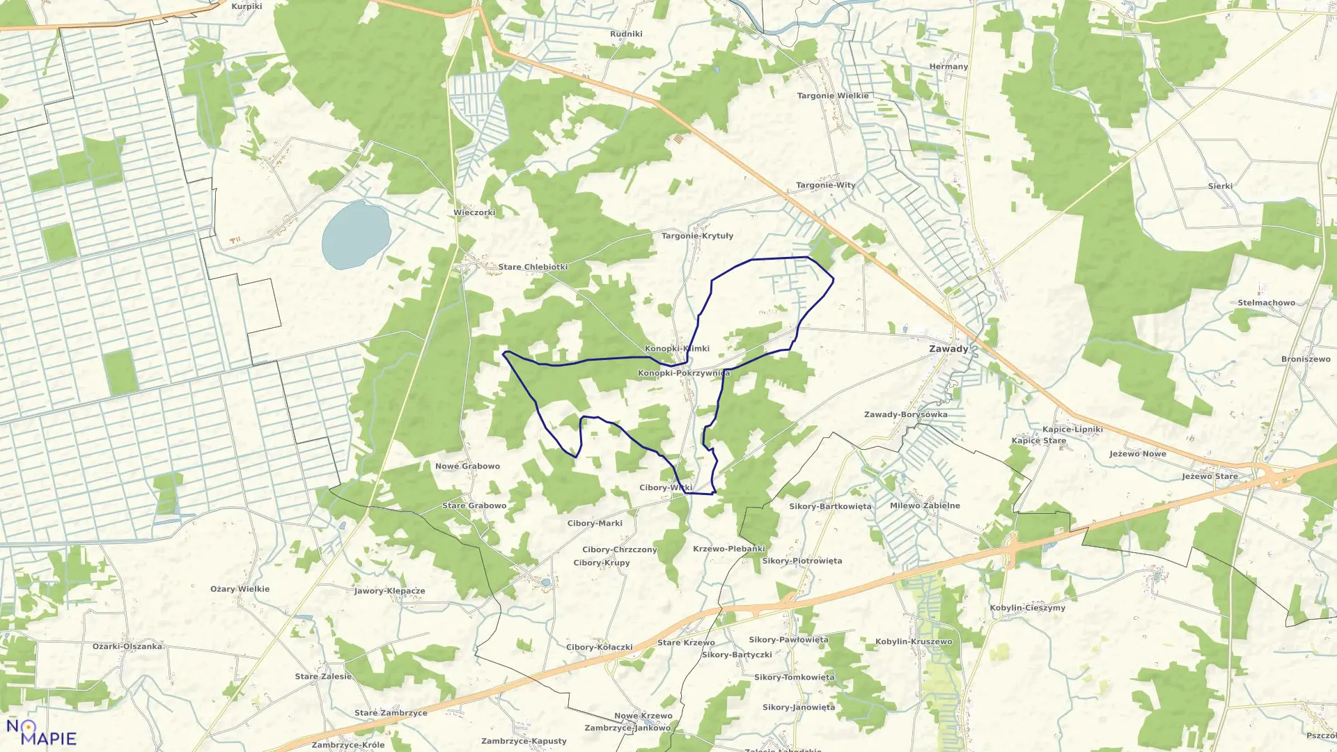 Mapa obrębu KONOPKI POKRZYWNICA w gminie Zawady