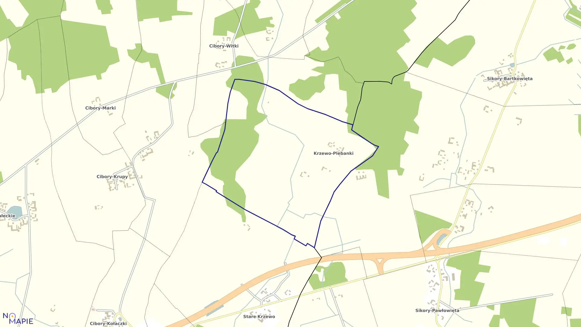 Mapa obrębu KRZEWO PLEBANKI w gminie Zawady