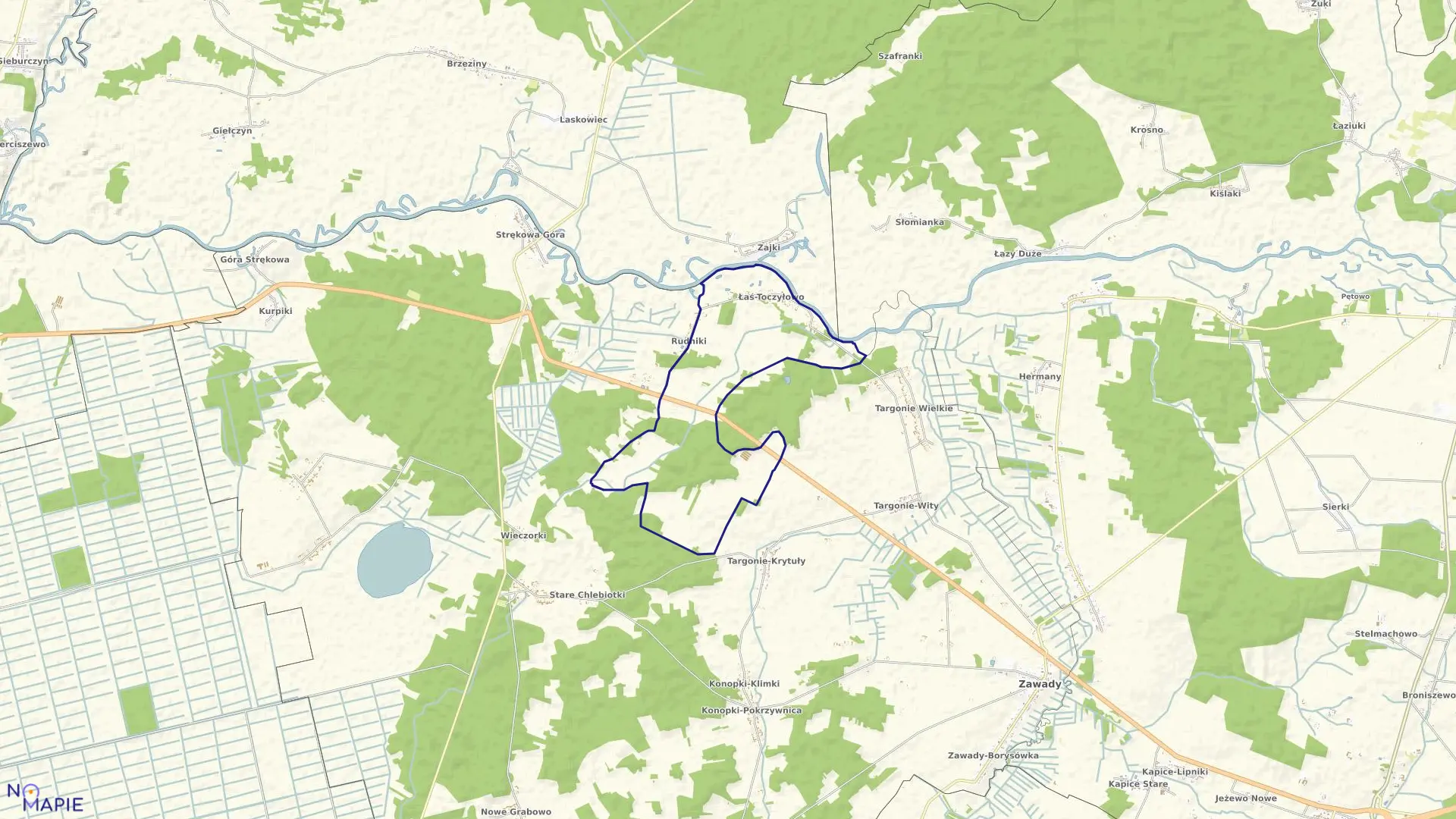 Mapa obrębu ŁAŚ TOCZYŁOWO w gminie Zawady