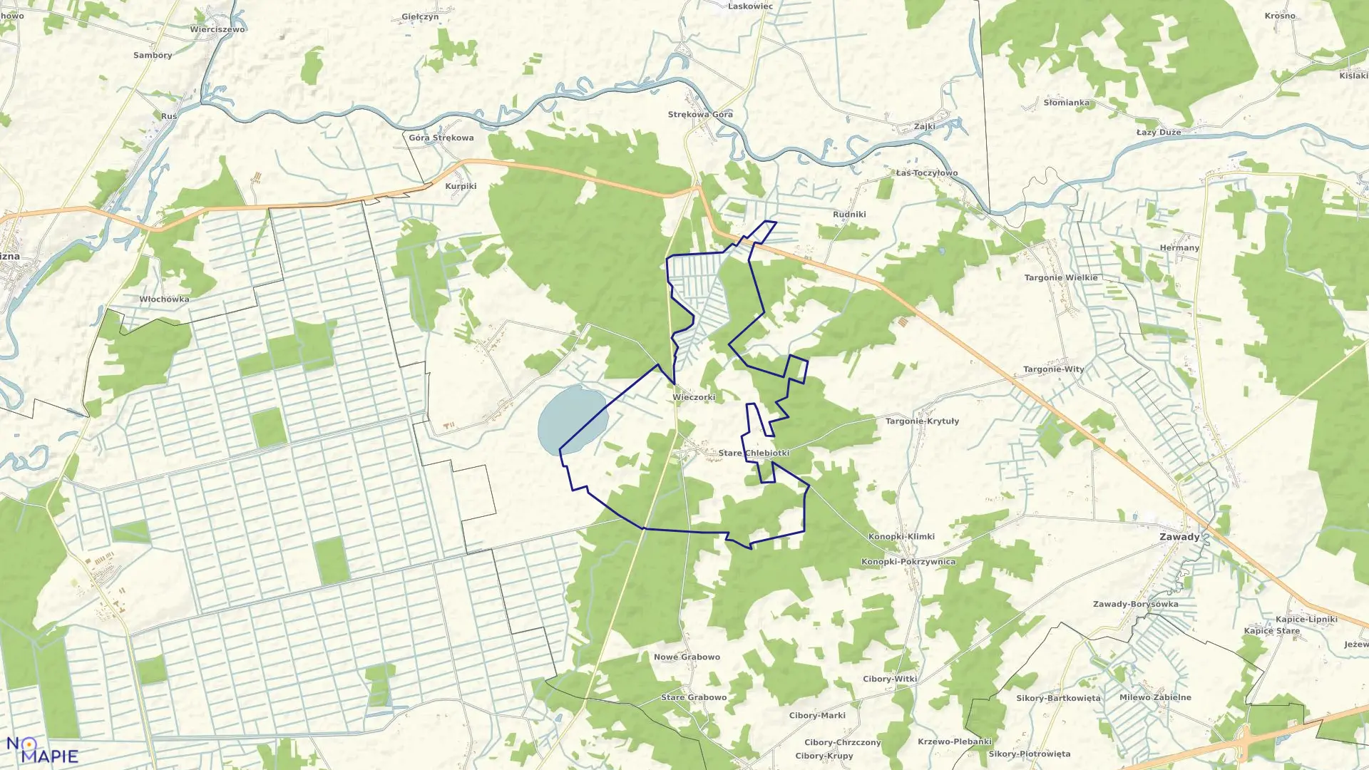 Mapa obrębu NOWE CHLEBIOTKI w gminie Zawady