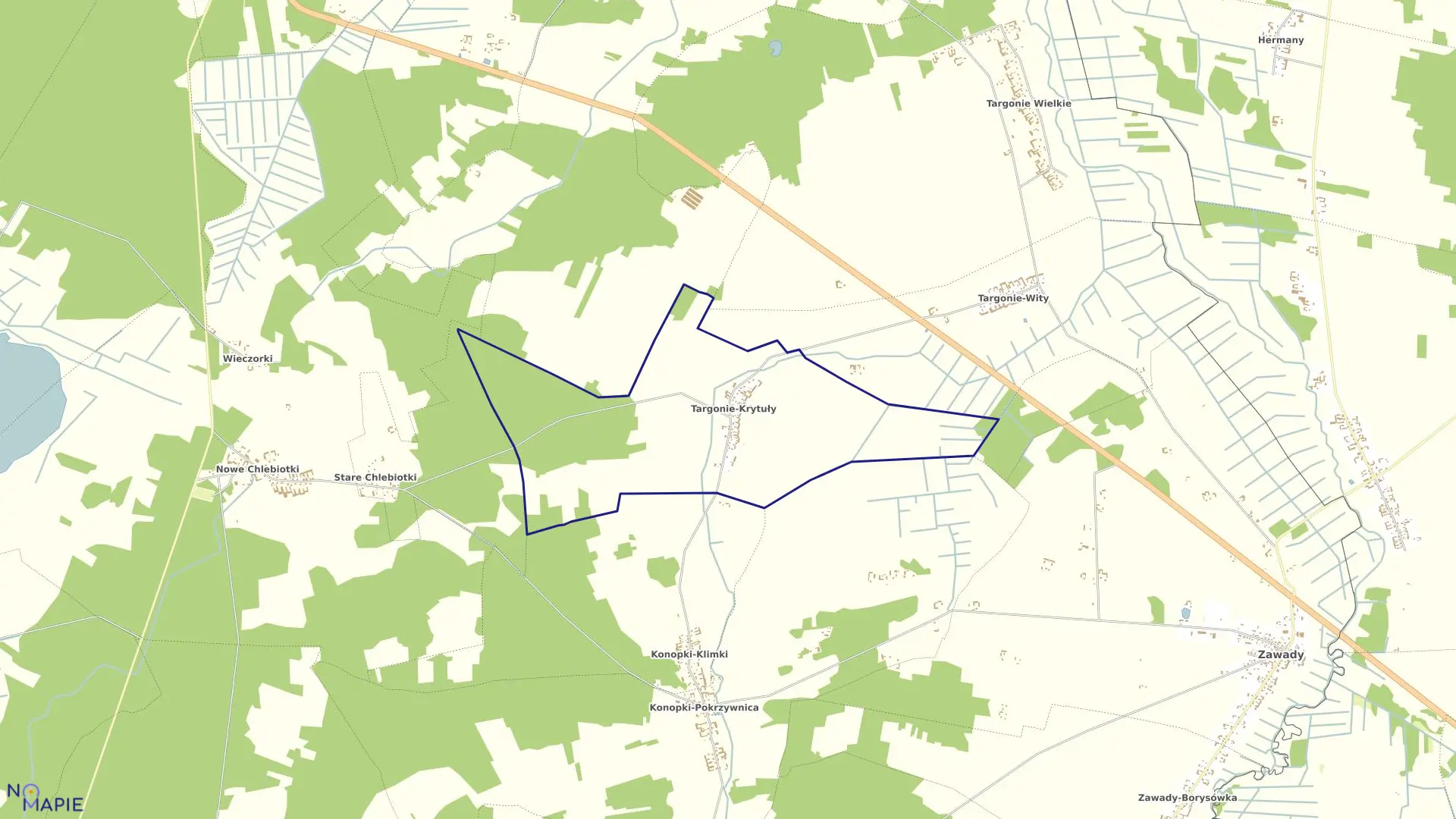 Mapa obrębu TARGONIE KRYTUŁY w gminie Zawady