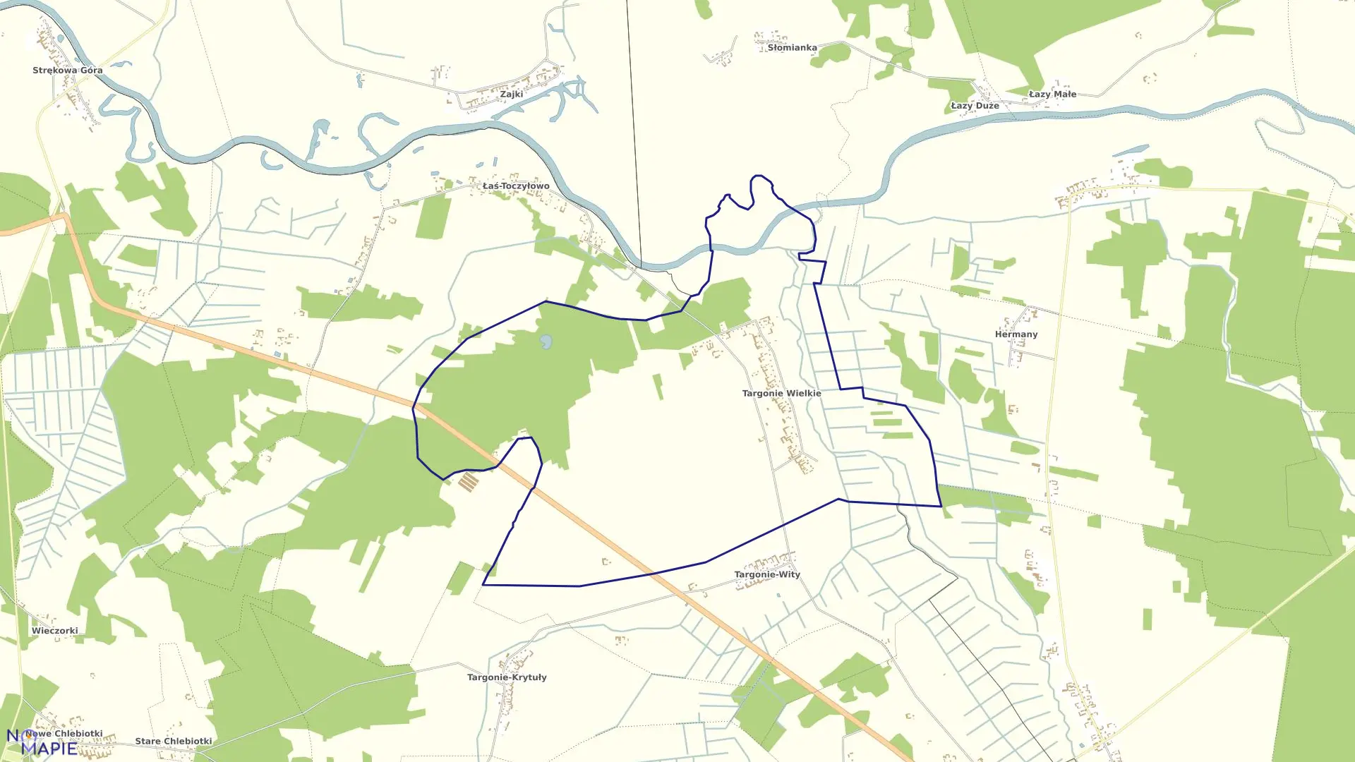 Mapa obrębu TARGONIE WIELKIE w gminie Zawady